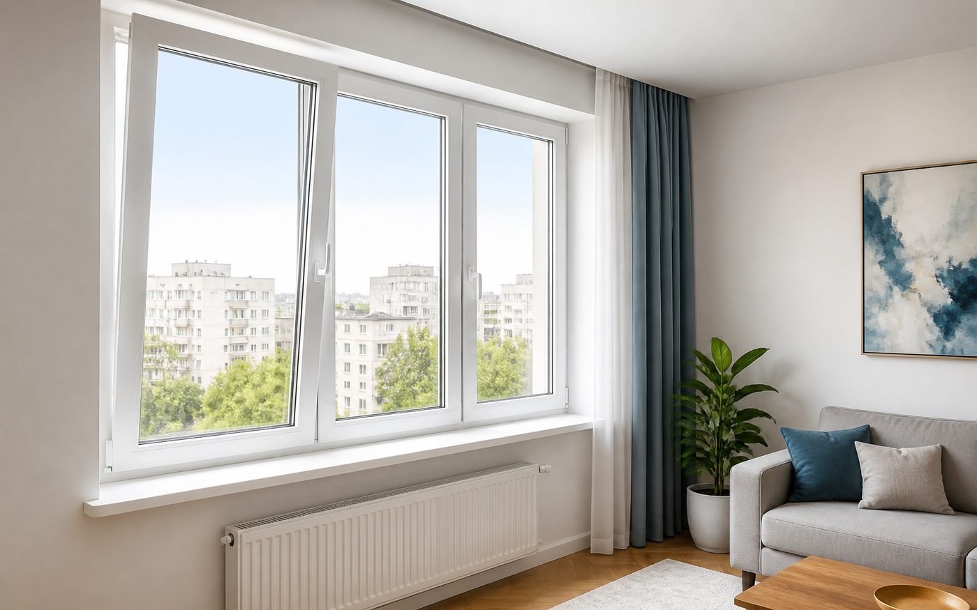 Termopane București montate într-un apartament luminos cu ferestre PVC albe